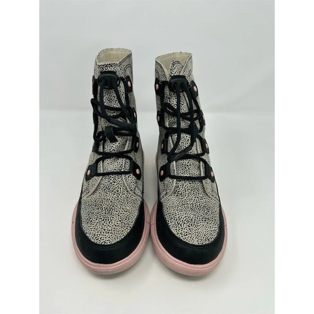 SOREL Explorer Lace Waterproof Winter Snow Boots Girls Speckled Gray Black Pink